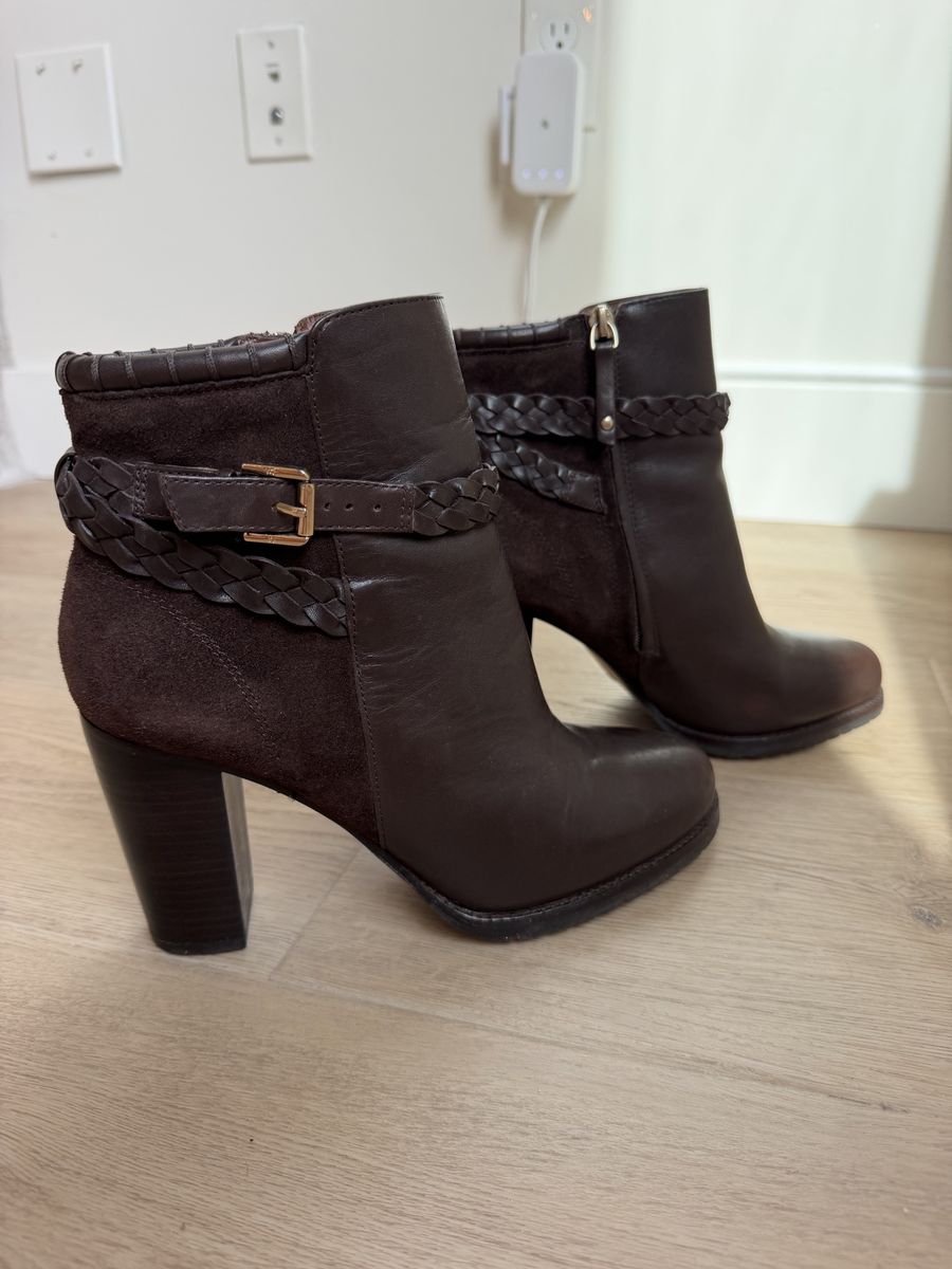 Massimo Dutti Brown Real Leather Ankle Boots Heels Size 40