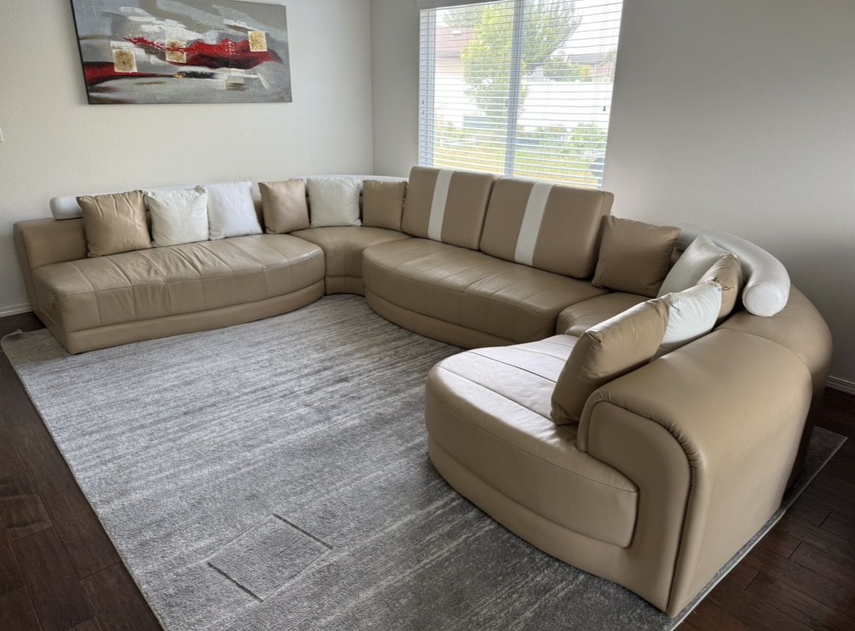 Large Tan Leather Couch Sectional