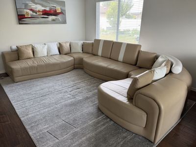 Large Tan Leather Couch Sectional