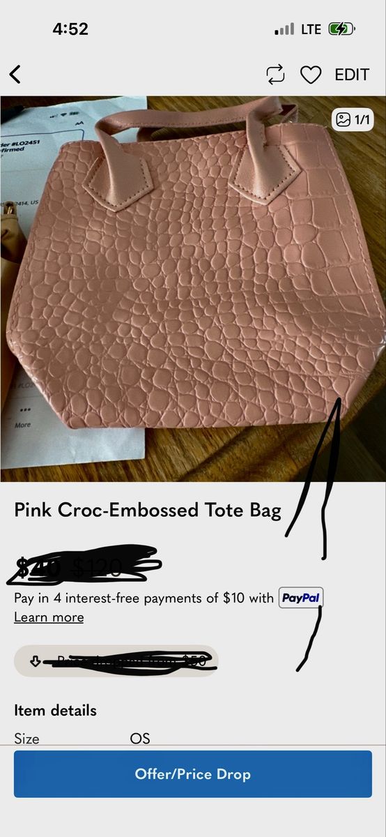 Pink Croc-Embossed Faux Leather Mini Tote Bag - Stylish & Compact