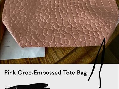 Pink Croc-Embossed Faux Leather Mini Tote Bag - Stylish & Compact