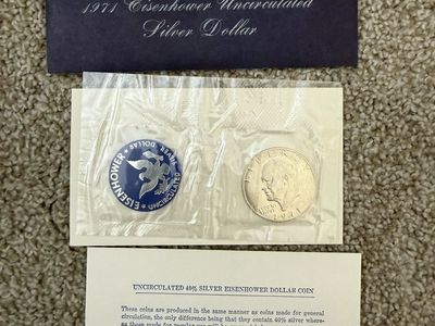 1971 Eisenhower Uncirculated 40% Silver Dollar Coin with Original Envelope