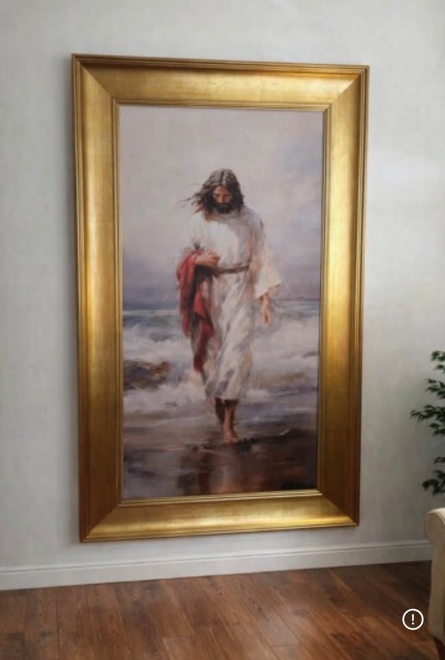 Stunning Oversized Jesus Walking on Water — Gold Framed Art 39×68” 6.5” Frame