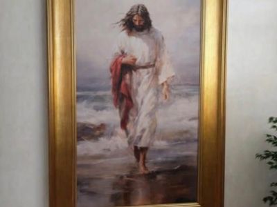 Stunning Oversized Jesus Walking on Water — Gold Framed Art 39×68” 6.5” Frame