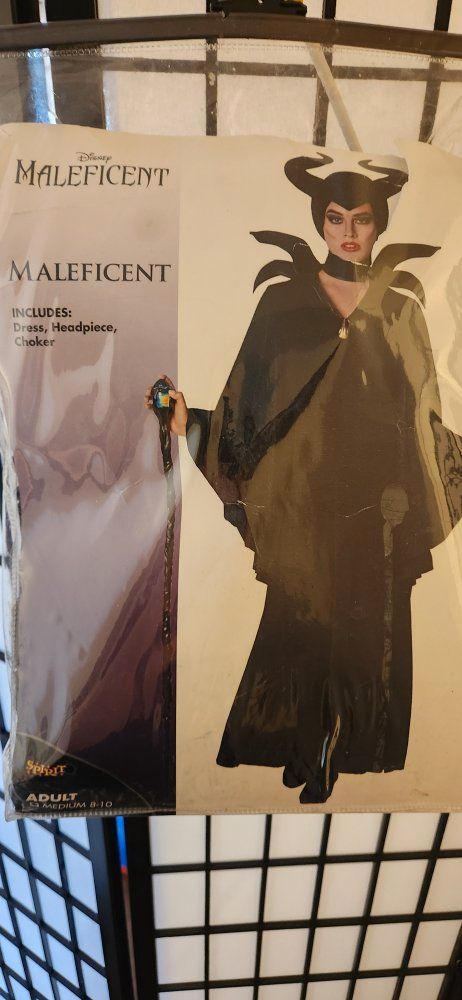 Disney Maleficent Costume Adult Medium 8-10 Dress, Headpiece, & Choker
