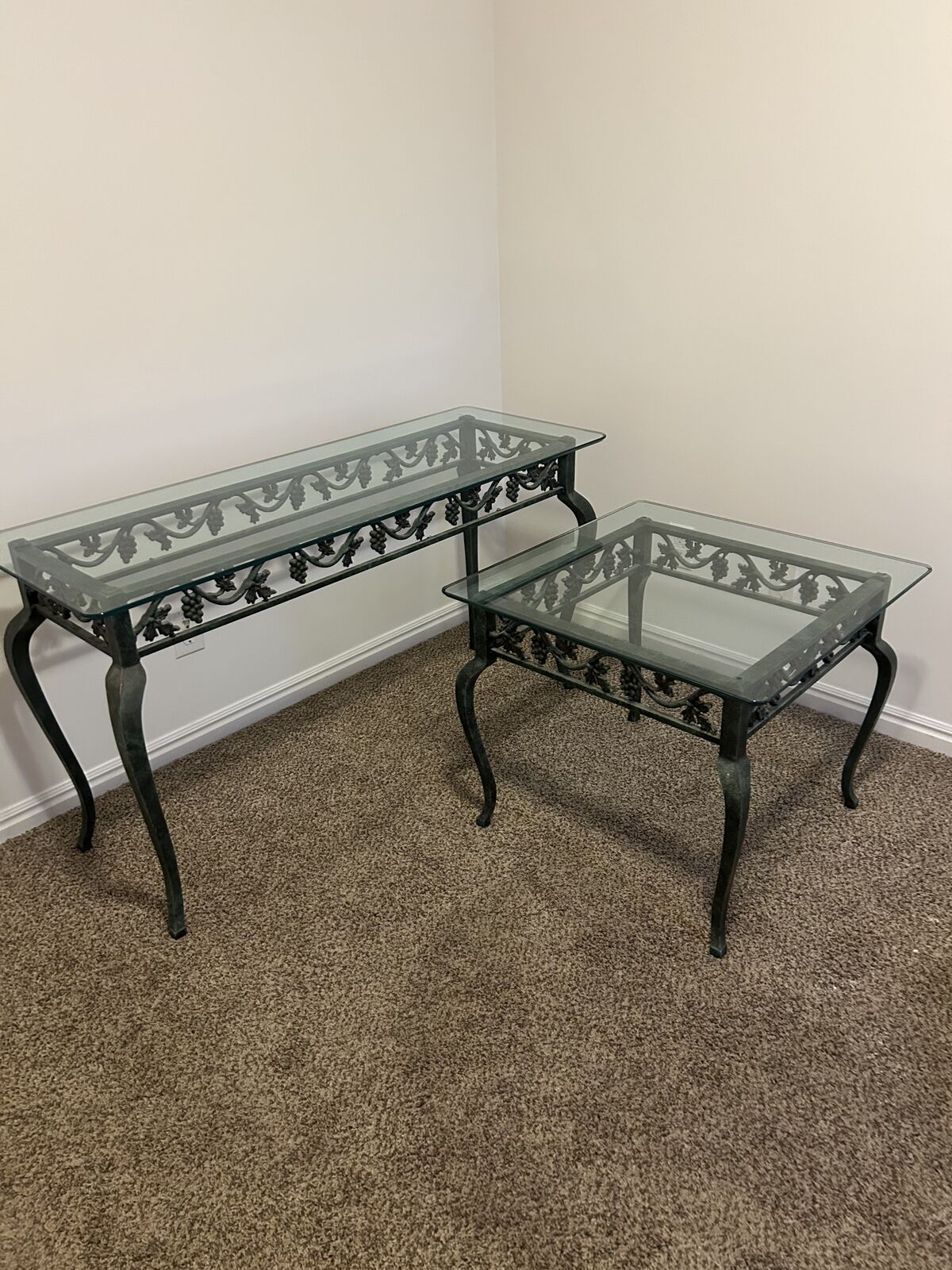 Elegant Metal & Glass Console Table + Matching Accent Table