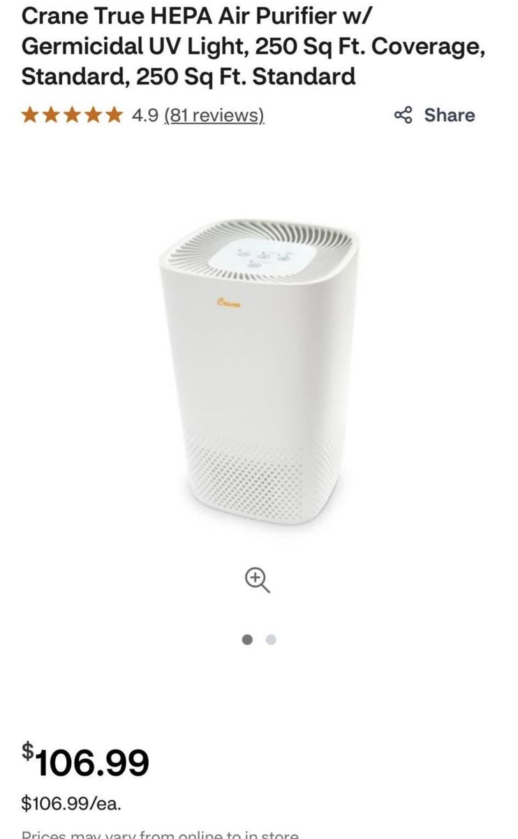 Crane True HEPA Air Purifier NIB