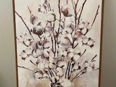 Framed Cotton Blossoms I Light Embellished Canvas Wall Art, 24x36