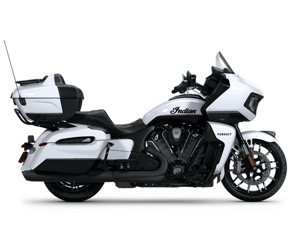 2025 Indian Motorcycle® Pursuit® Dark Horse® 112 w/PowerBand Audio Ghost White Metallic Crystal wit