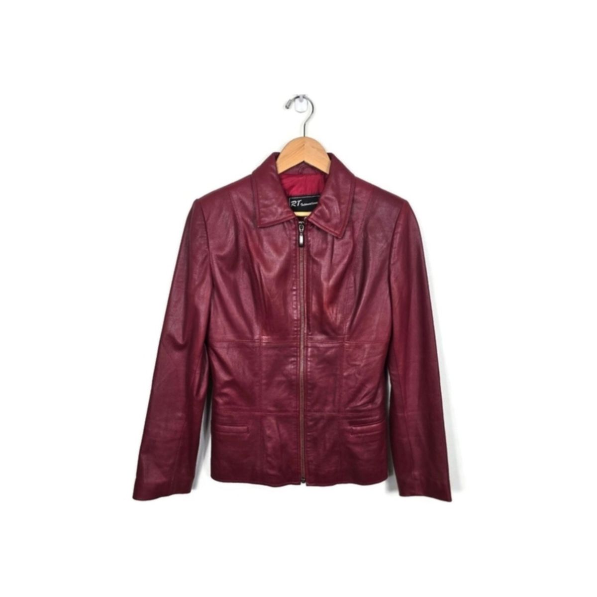 Vintage Oxblood Red Full Zip Fitted Leather Jacket RT International Medium