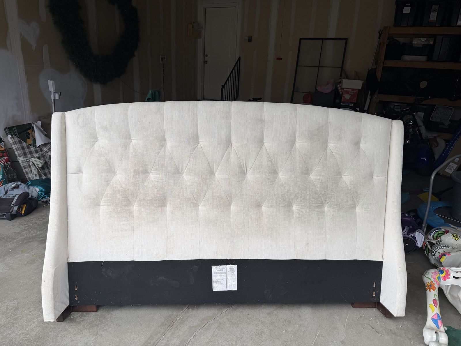 Tufted Wingback Headboard - White Fabric Upholstered