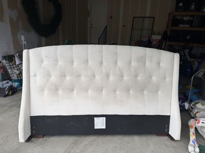 Tufted Wingback Headboard - White Fabric Upholstered