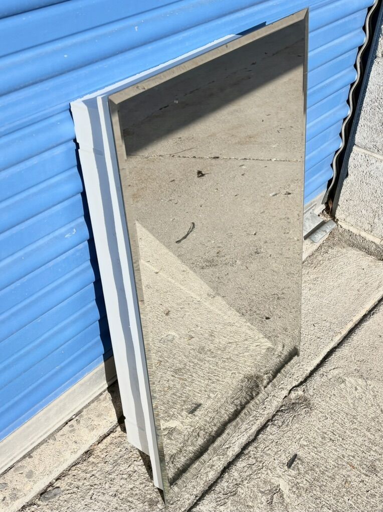 Simple White Bathroom Storage Vanity Mirror