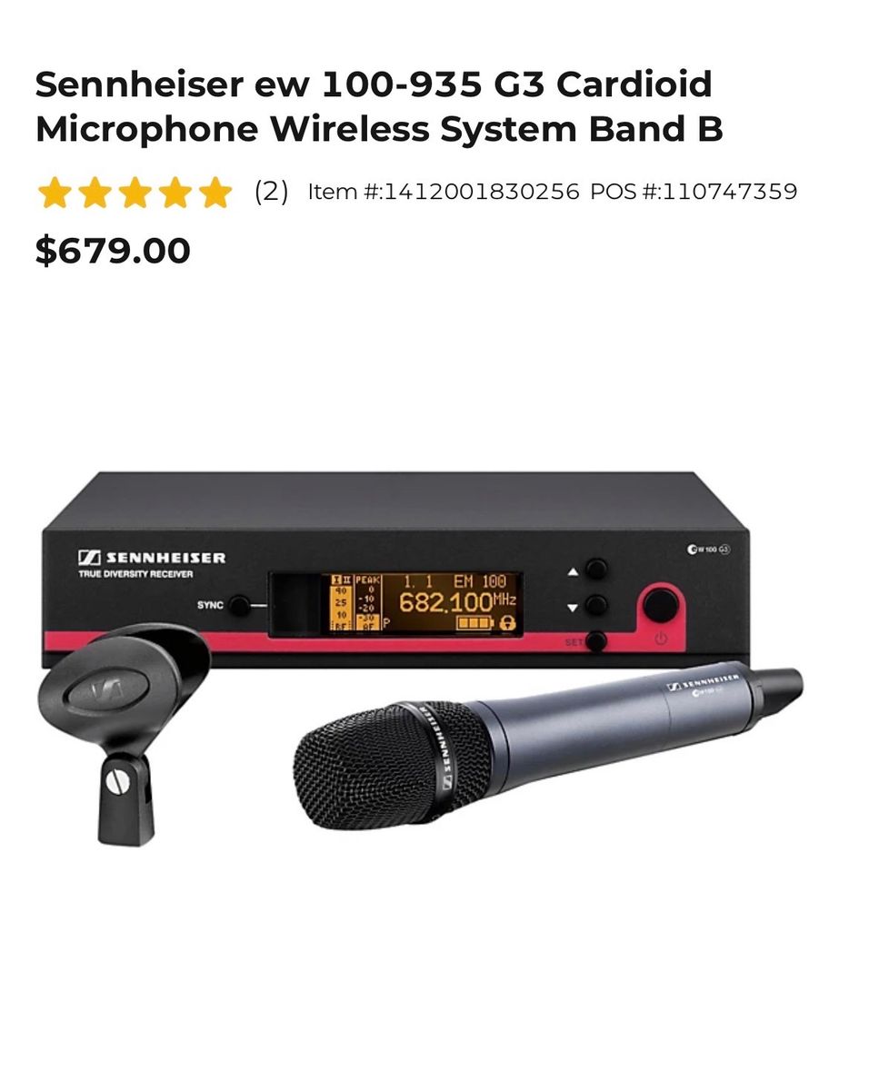 Sennheiser ew100-g3 cardiod microphone wireless system Band B