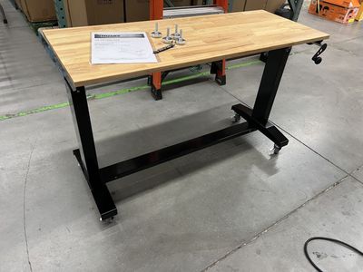 Husky 46 in. Wide x 18 in. Deep Adjustable Height Work Table With Wood Top, Gloss Black