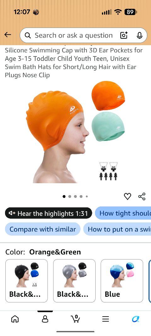 ALEPO Silicone Swim Cap with Ear Protection, Waterproof & Anti-Chlorine, Ergonomic Design