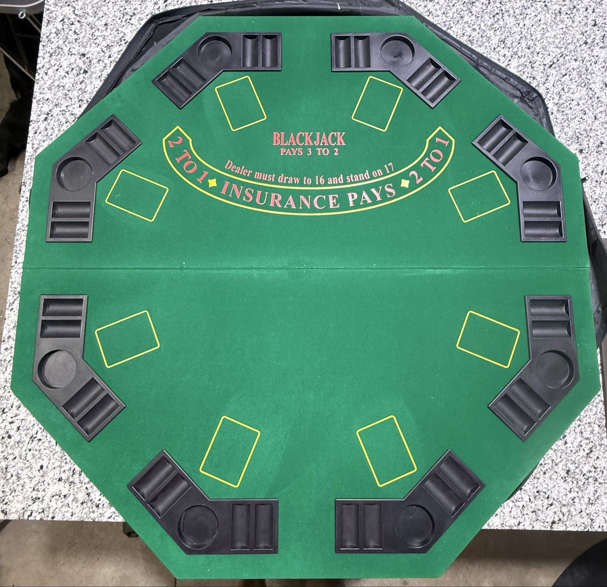 Portable Green Felt Blackjack Table Top w/ Built-in Chip Trays & Drink Holders