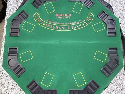 Portable Green Felt Blackjack Table Top w/ Built-in Chip Trays & Drink Holders
