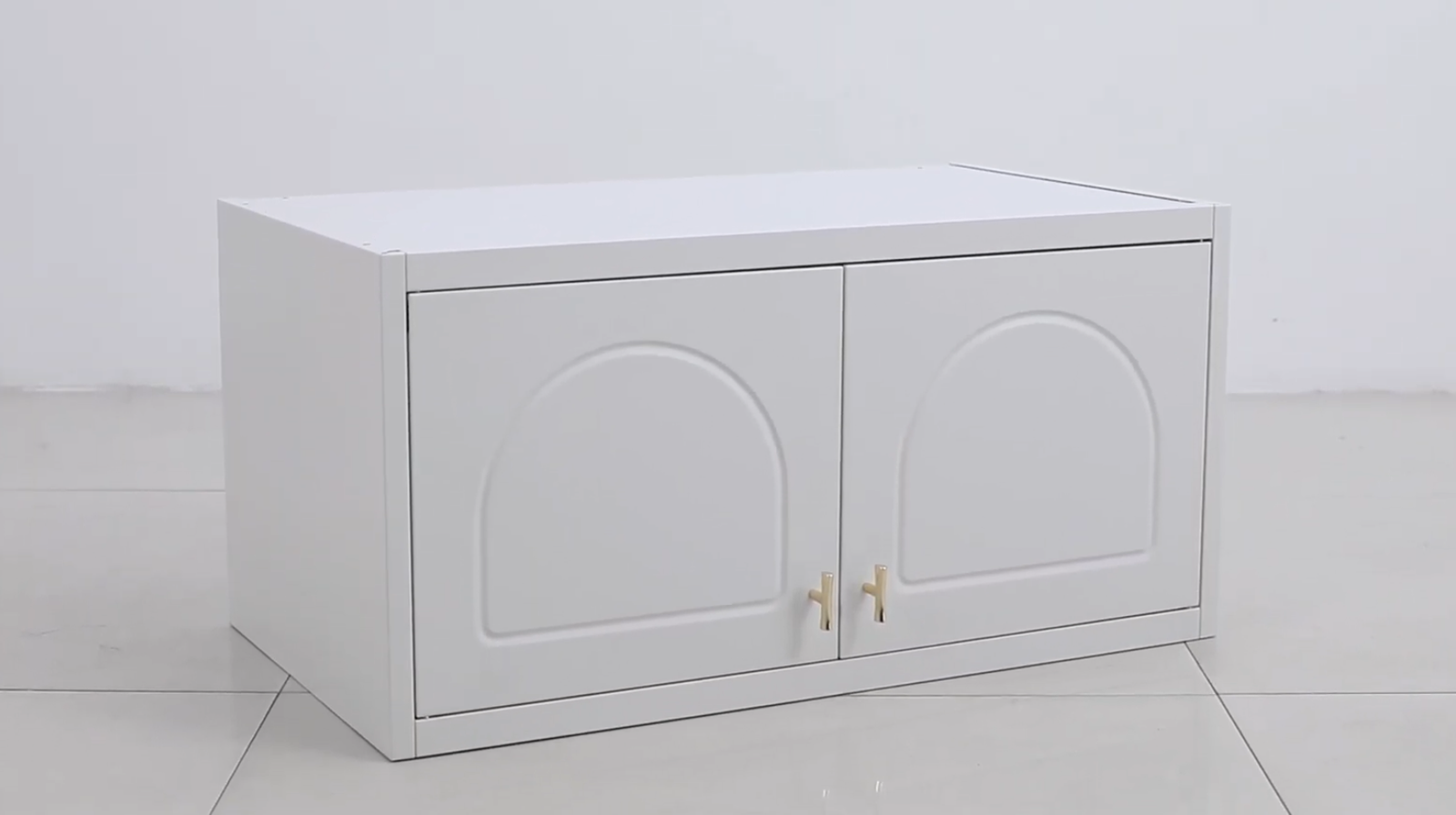 White Metal Storage Cabinet with Gold Handles | Brand New