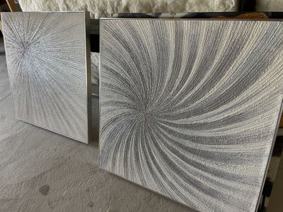 Large Glittery Artwork - Silver & White