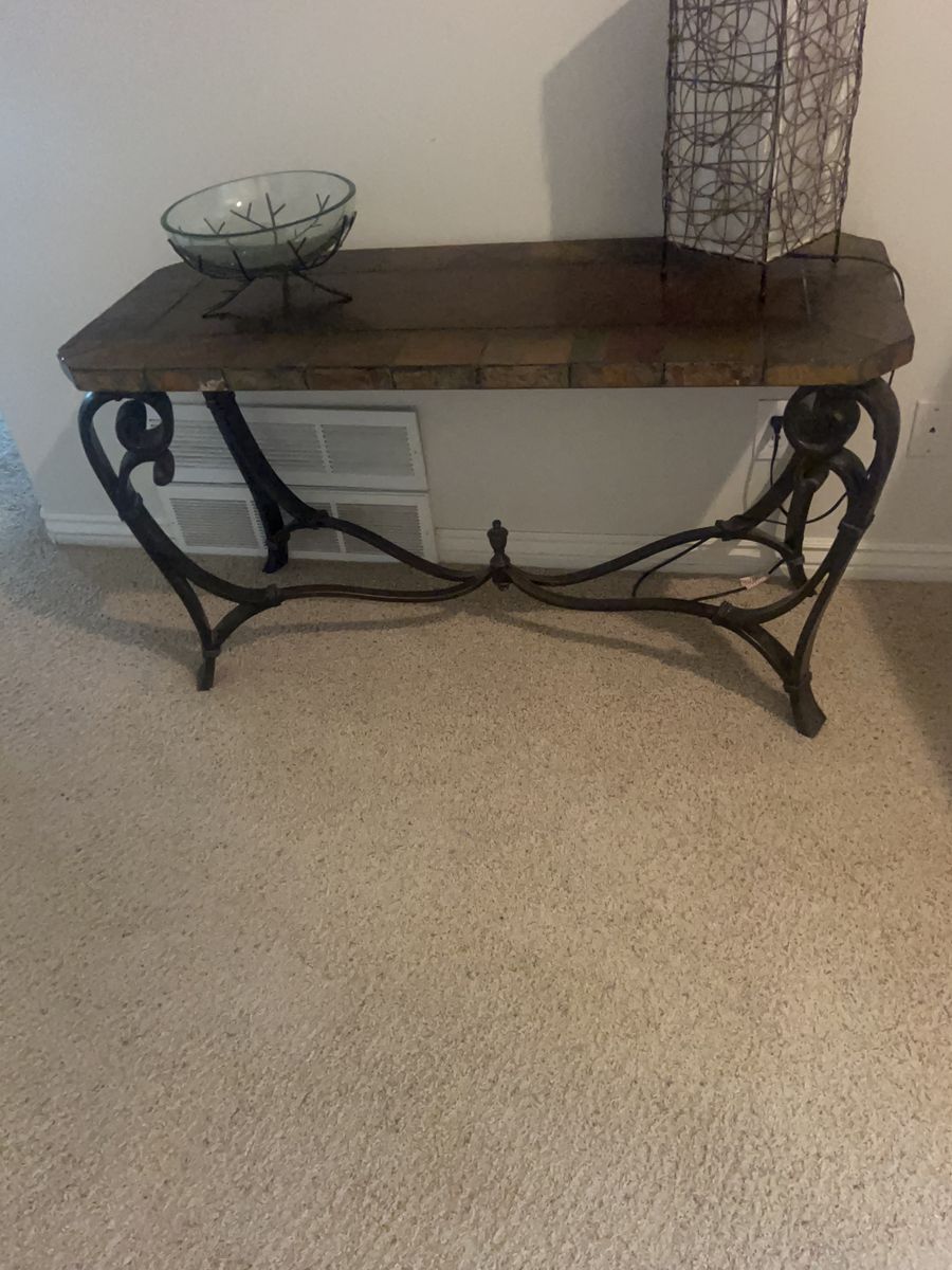 Decorative Console Table with Wrought Iron Base & Tiled Top - Entryway/Hallway Furniture