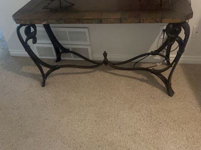 Decorative Console Table with Wrought Iron Base & Tiled Top - Entryway/Hallway Furniture