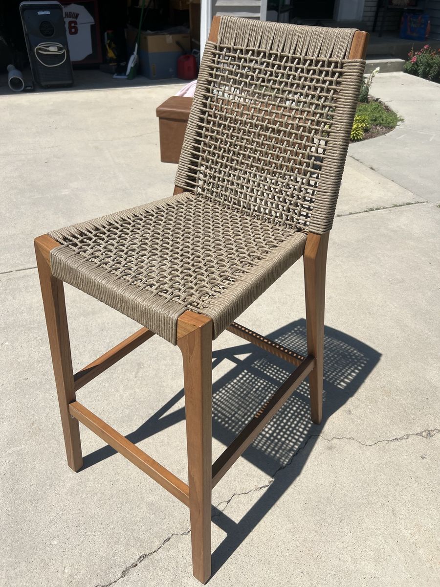 Woven Rope and Solid Wood High Bar Stool