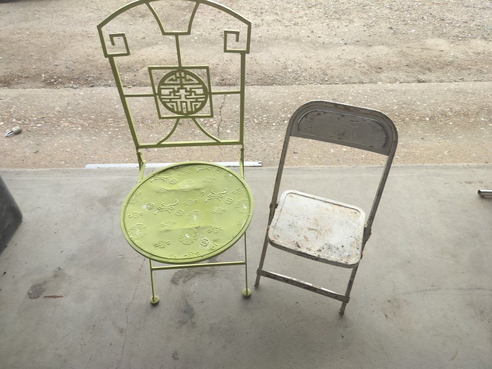 Vintage Metal Folding Chairs and bench decoration or photography props