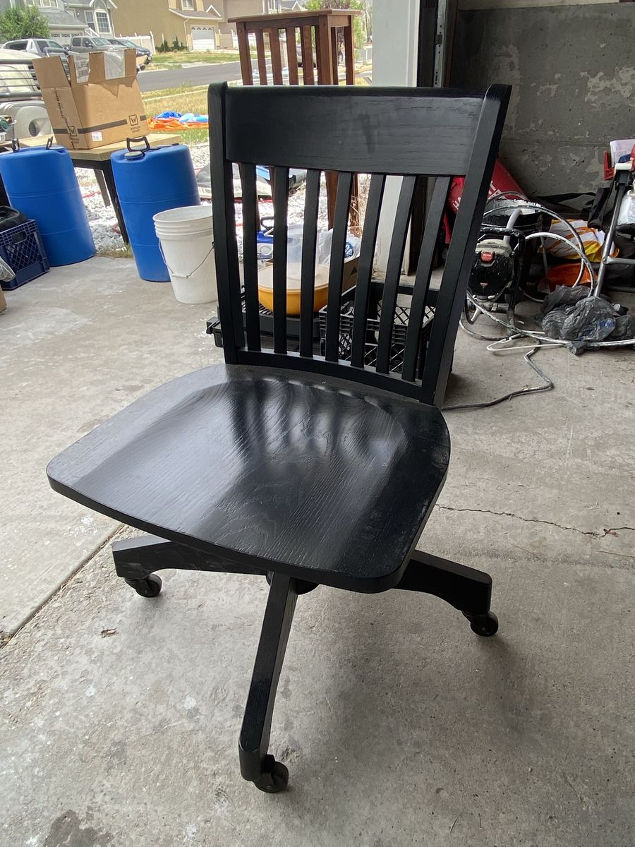 Black Wooden Swivel Desk Chair with Casters - Classic Office/Home Furniture