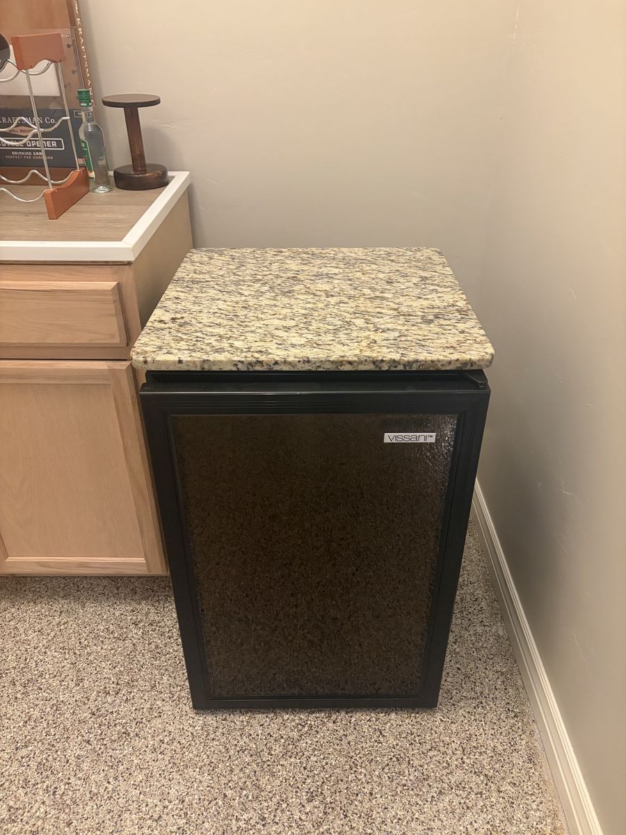 Vissani Black Mini Wine Refrigerator Beverage Cooler with Stone Top