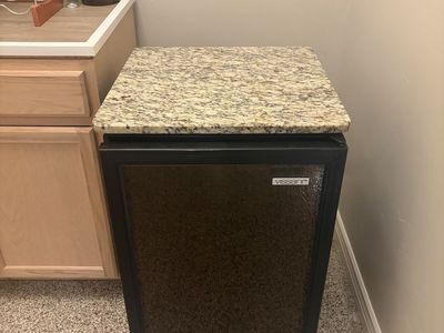 Vissani Black Mini Wine Refrigerator Beverage Cooler with Stone Top