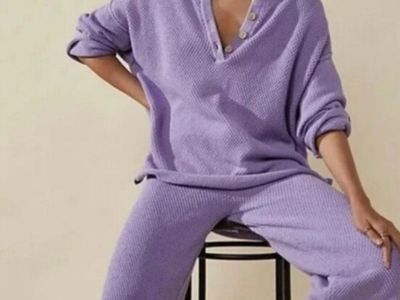 Free People Beach Hailee Sweater Two Piece Set Top Crop Wide Leg Pant Lilac XS