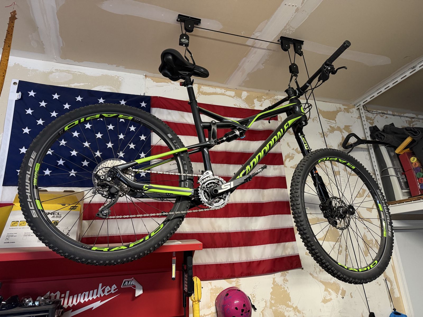 Cannondale Habit Carbon Fiber Full Suspension Mountain Bike - Black/Neon Green, Lefty Fork, RockShox Monarch RT practically new