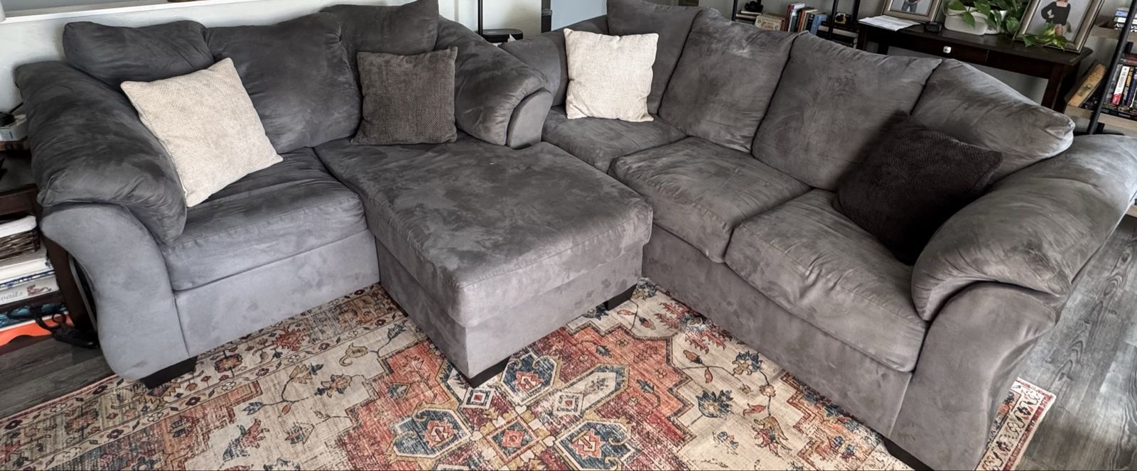 Dark Grey Sofa & Loveseat with Reversible Chaise
