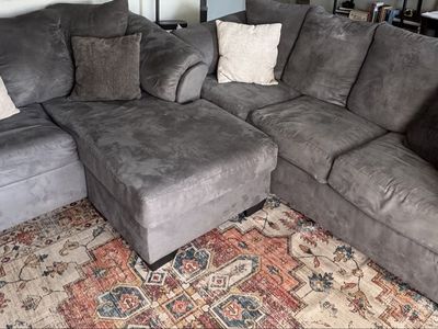 Dark Grey Sofa & Loveseat with Reversible Chaise