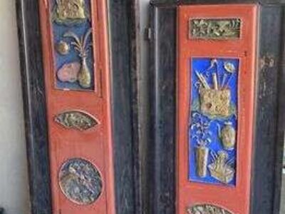 VINTAGE SOLID WOOD PAINTED JAPANESE PANEL SCREEN ROOM DIVIDERS