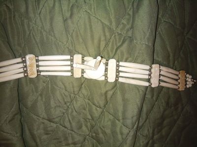 Handmade Bone Choker Necklace with Carved Centerpiece and Brass Accents