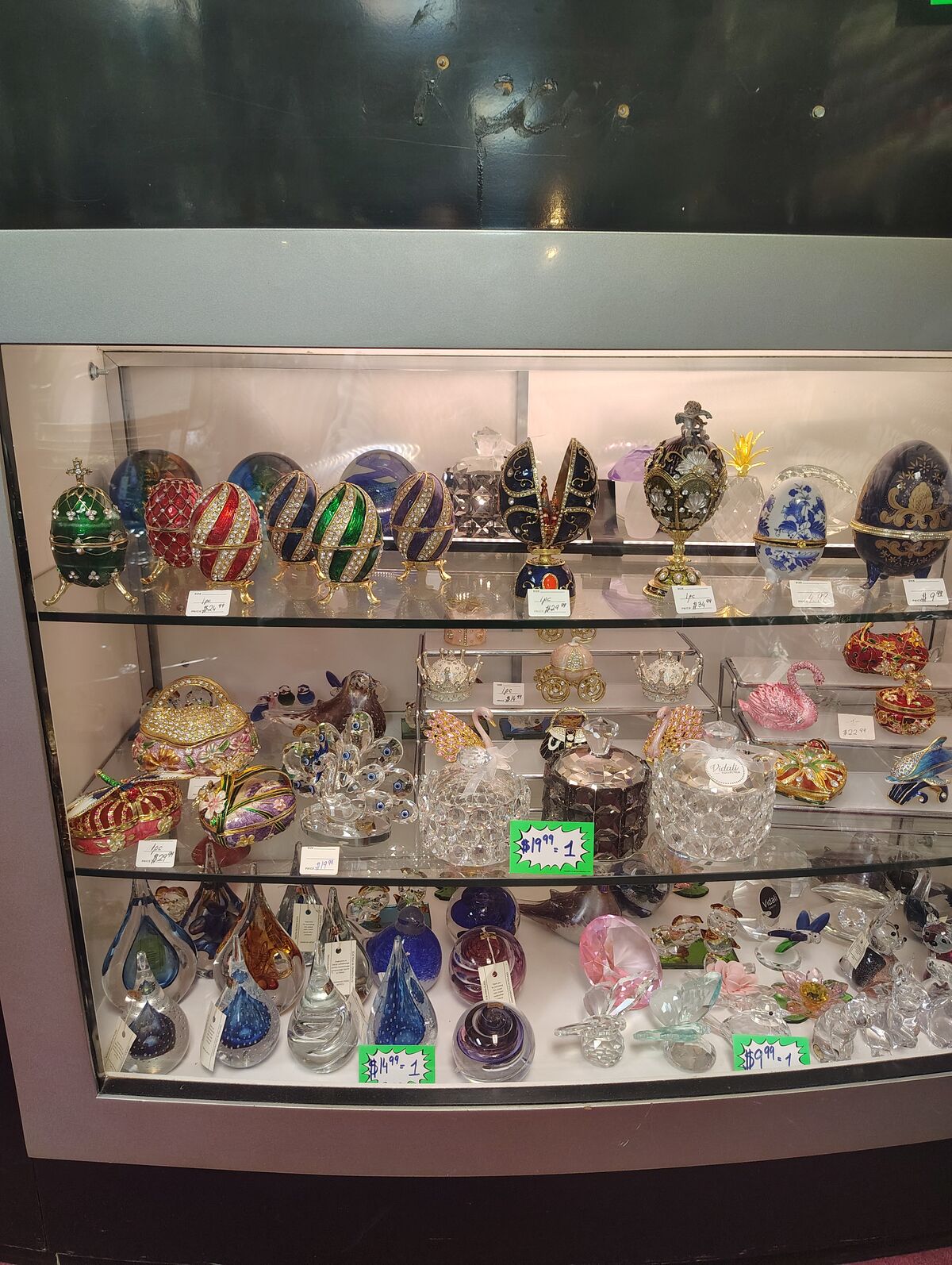 Rhinestone & Glass Figurines / Trinkets _ prices vary ( NEW ) owl, dog, dolphin, elephant, egg, swan, purse, dragonfly