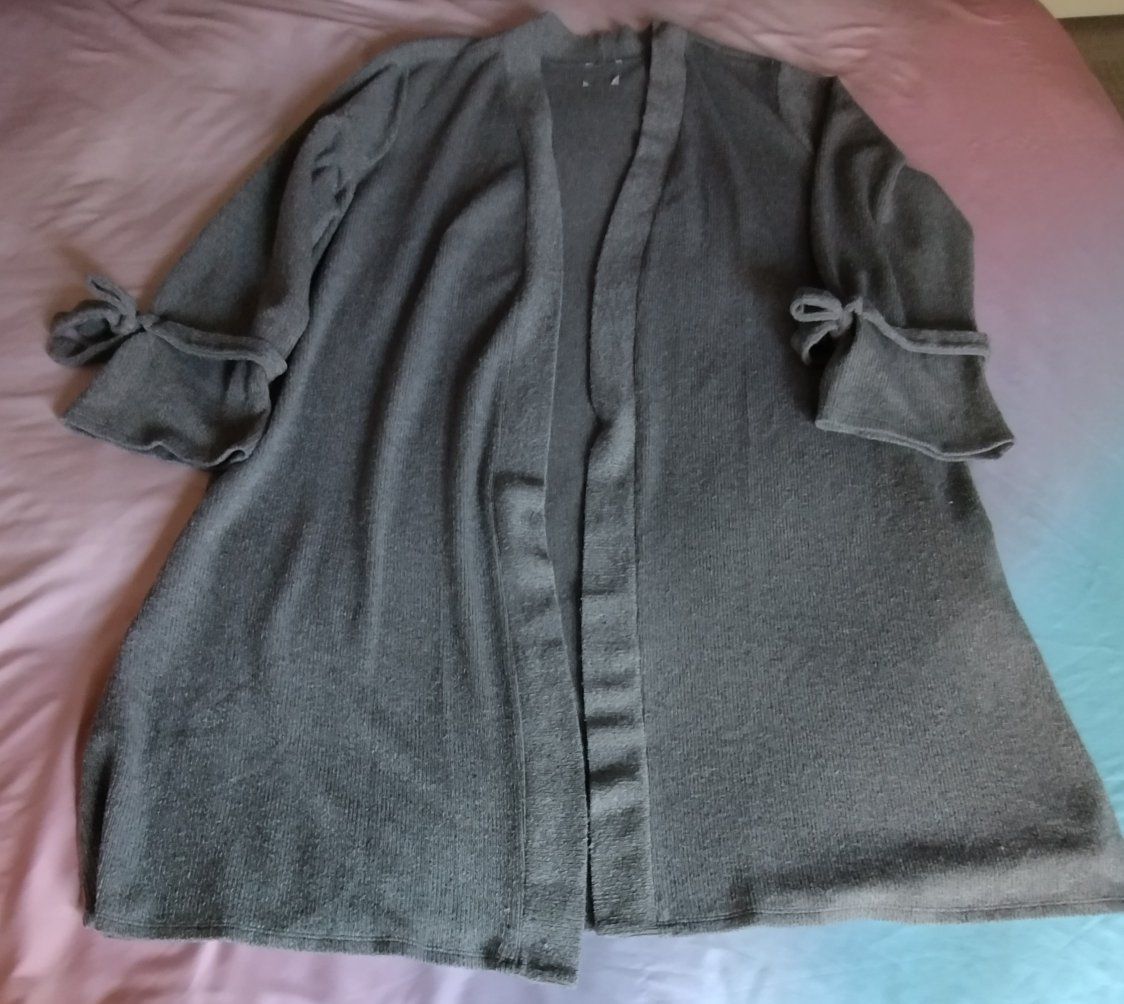 Open Front Cardigan Gray Plus Size 3XL Women's Long Sleeve Knit Sweater Tunic