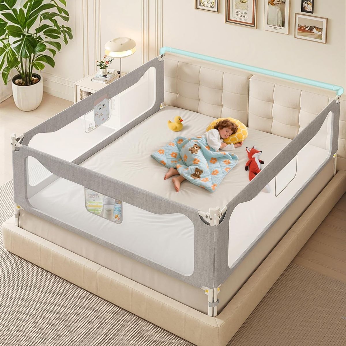 King Size Bed Rail for Toddlers: 3-Side Protection, Extra Tall, Adjustable (78.7x78.7X 74.8”)