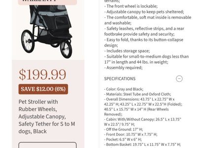 Pet Stroller w/ Rubber Wheels