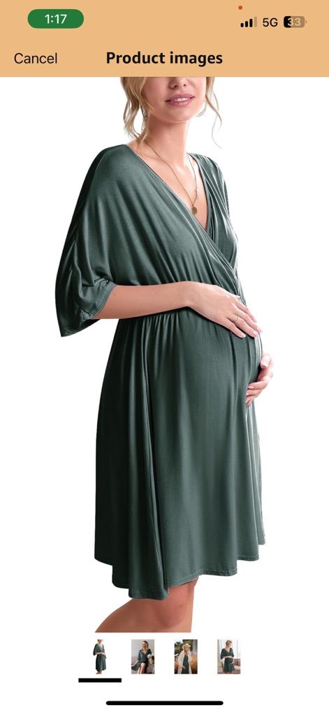 Large Dark Green Maternity Dress Nursing Nightgown