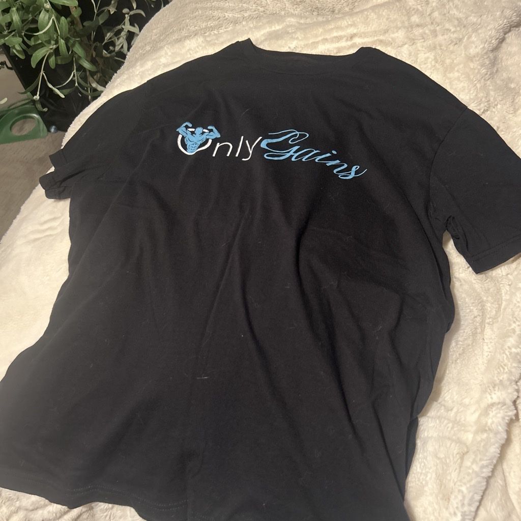 Only Gains Black Graphic T-Shirt - Men's/Unisex Casual Gym Wear, Size Large