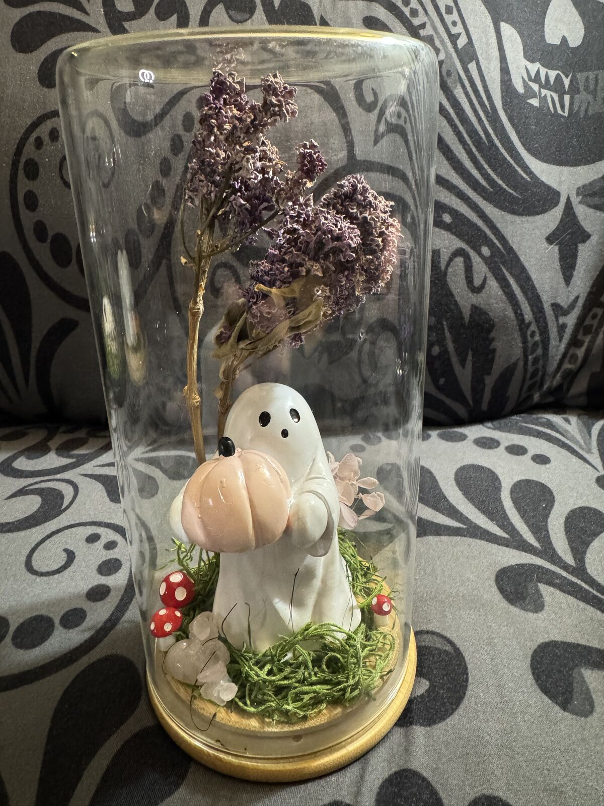 Ghost and Pumpkin Glass Dome Art