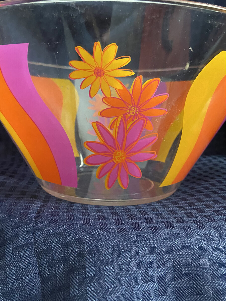 Rare 1960s Atomic Retro, Groovy Flower Power Chic, Orange, Yellow and Pink Daisy Serving Bowl