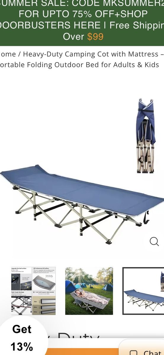 Niceway Heavy-Duty Portable Folding Camping Cot Bed with Mattress