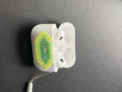 Custom Beaded Apple AirPods Pro Case with Lanyard - White & Green Bling Design