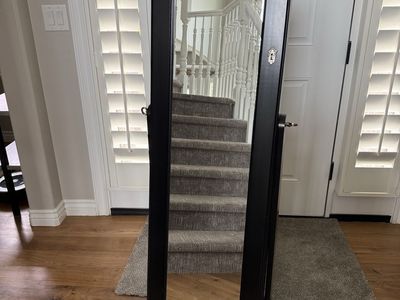 Black Full Length Mirror Jewelry Armoire Organizer Cabinet Stand w/ Storage Drawers