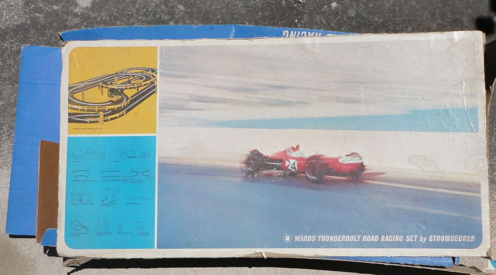 Strombecker Wards Thunderbolt Road Race Vintage Slot Car Track Set w/Porsche