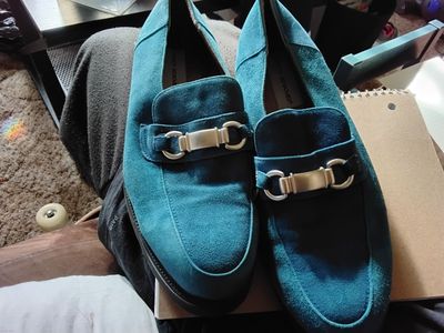 Size 10 blue suede Stacy Adam's shoes.